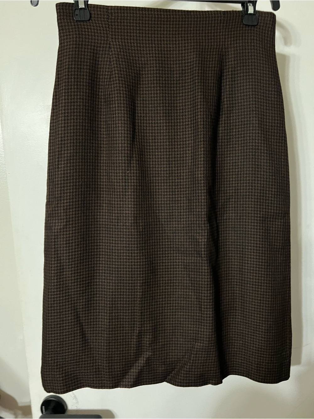 Michelle Stuart Brown Houndstooth Midi Skirt